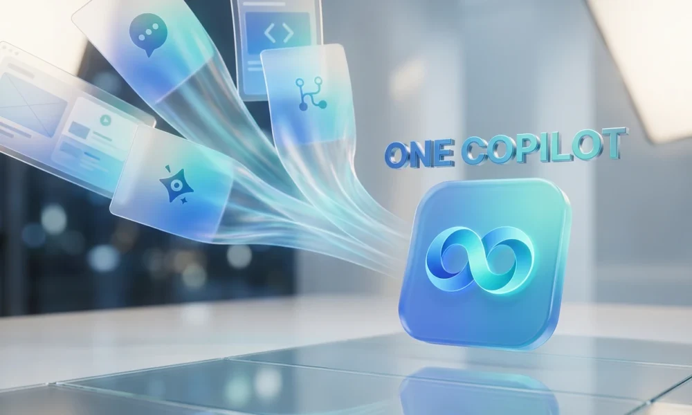 Microsoft Copilot super app unifying chat, coding and agentic AI tools into one hub.
