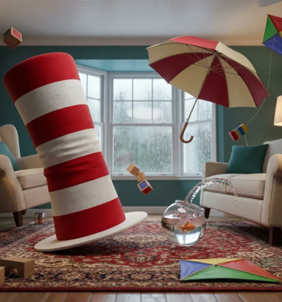 The Cat in the Hat Rainy Day Mayhem party game launching October 30 on consoles and PC.