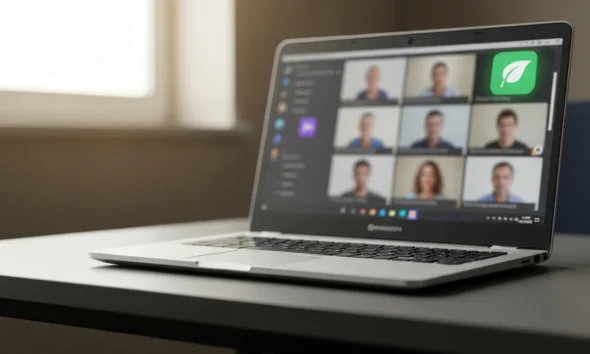 Microsoft Teams Efficiency Mode running on a low-end laptop during a video meeting.