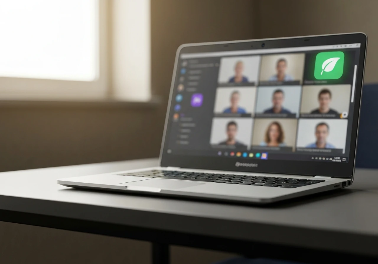 Microsoft Teams Efficiency Mode running on a low-end laptop during a video meeting.