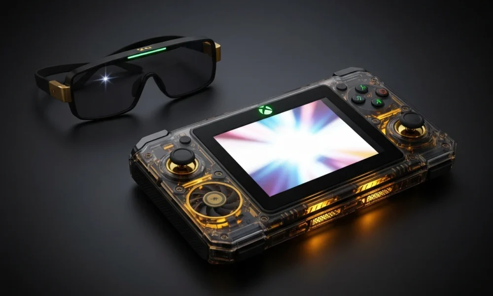 ROG Xbox Ally X20 OLED handheld bundled with Xreal AR glasses explained.