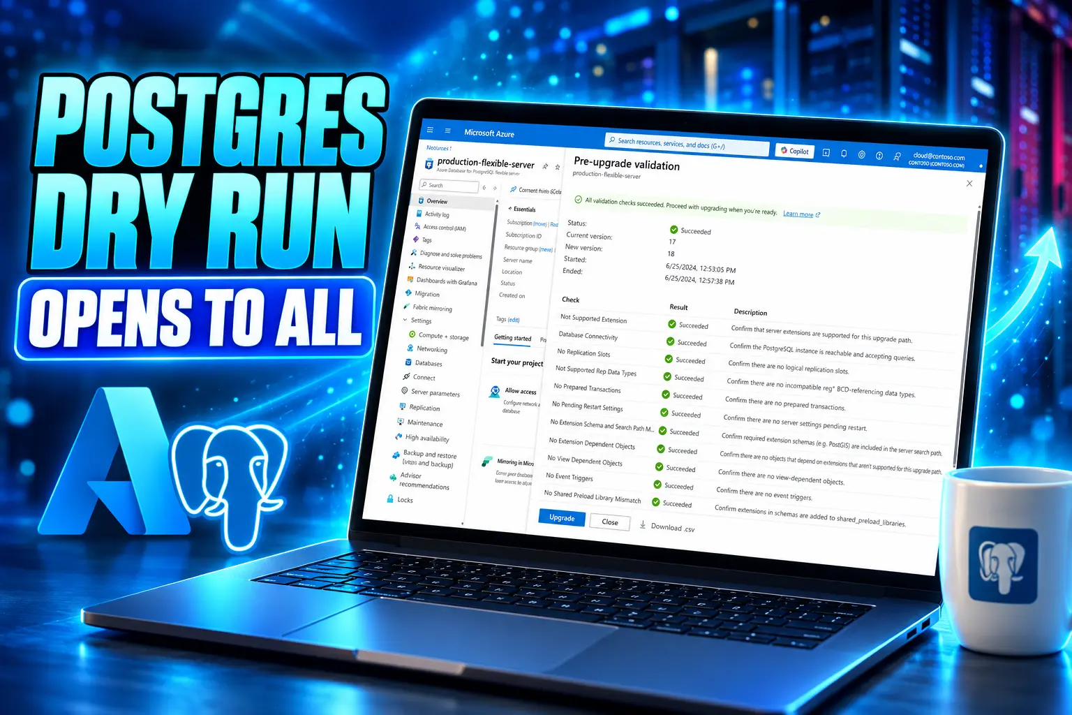 Azure Postgres pre-upgrade checks generally available dry run