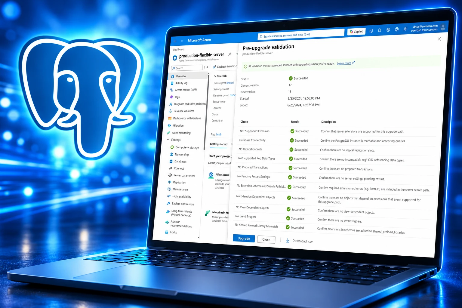 Azure Postgres pre-upgrade checks generally available dry run
